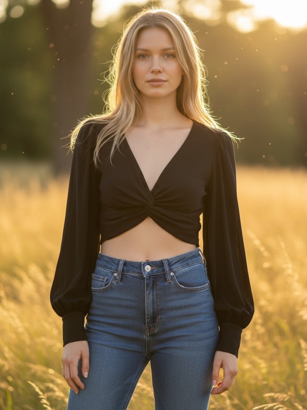 NWOT // Dynamite // Black Twist-Front Long Sleeve Crop Top // Women